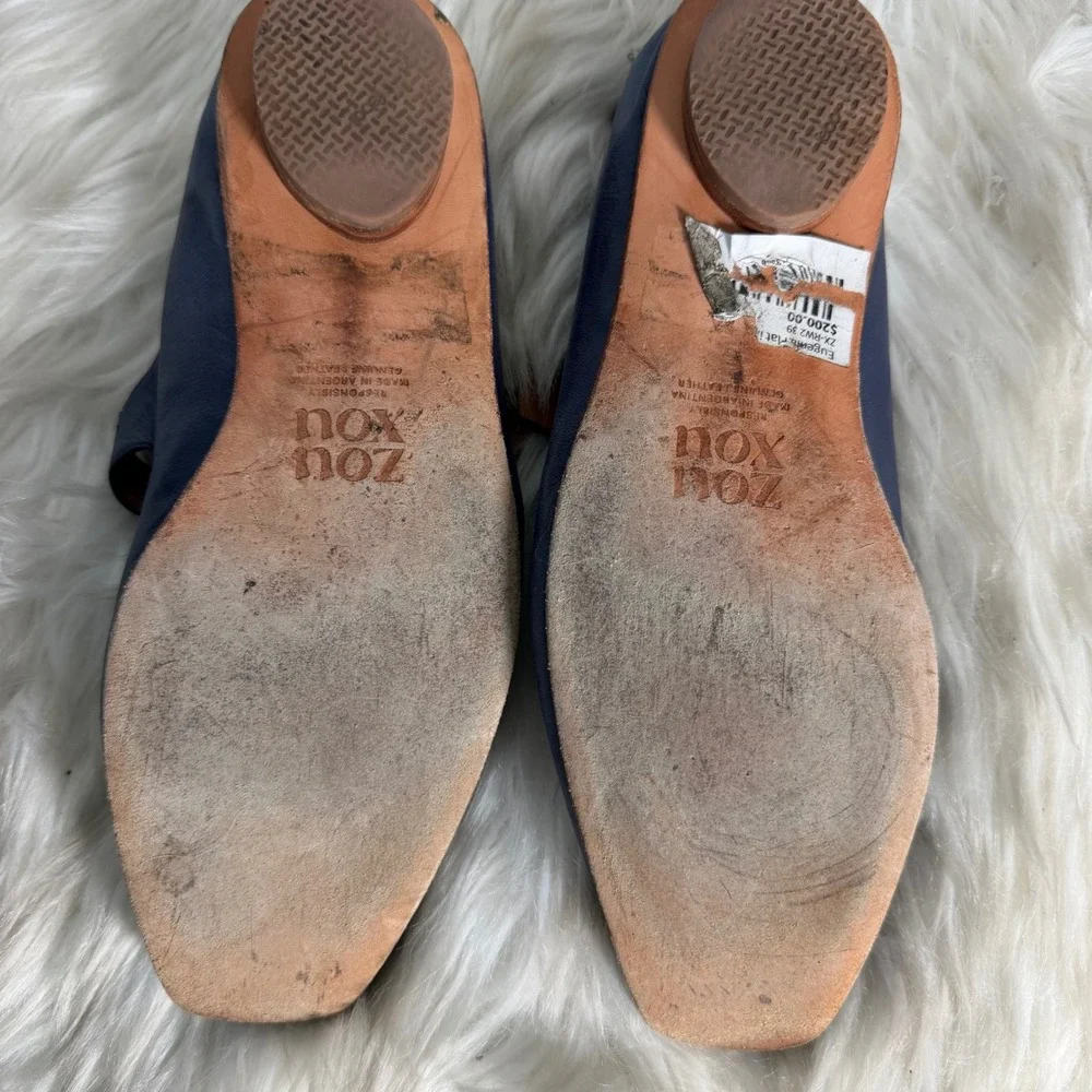 Zou Xou Eugenia Blue Leather Mary Jane Flats Square‎ Toe Buckle Strap 39